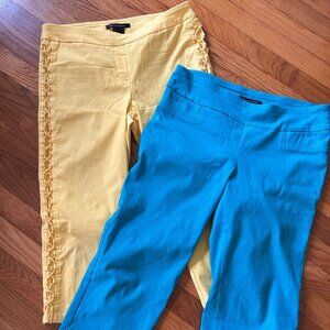 Zac & Rachel 8 Teal Blue Yellow spandex stretch pull on capri crop pants lot 2